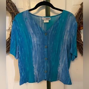 C.M. Shapes Aqua Blue Short Sleeve Blouse Women's Size Medium